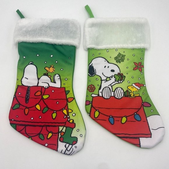 Peanuts Other - Set of 2 Peanuts Christmas Holiday Decor Snoopy Stockings Green/White/Red 16"
